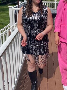Women’s Black Sequin Fringe Party Dress